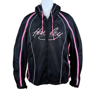 HARLEY Women's 1W Black Mesh Biker Jacket 3-in-1 Style Pink Jewels Plus 18/20
